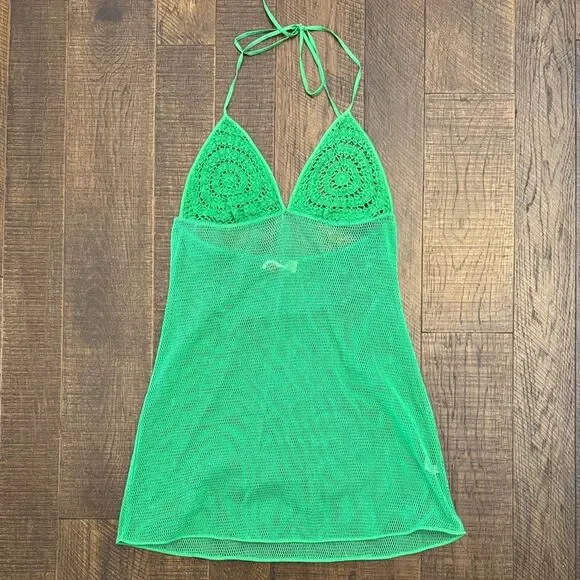 NWOT Free People Beach Madagascar Faux Crochet Coverup in Green Large - Picture 4 of 10